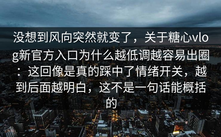 没想到风向突然就变了，关于糖心vlog新官方入口为什么越低调越容易出圈：这回像是真的踩中了情绪开关，越到后面越明白，这不是一句话能概括的