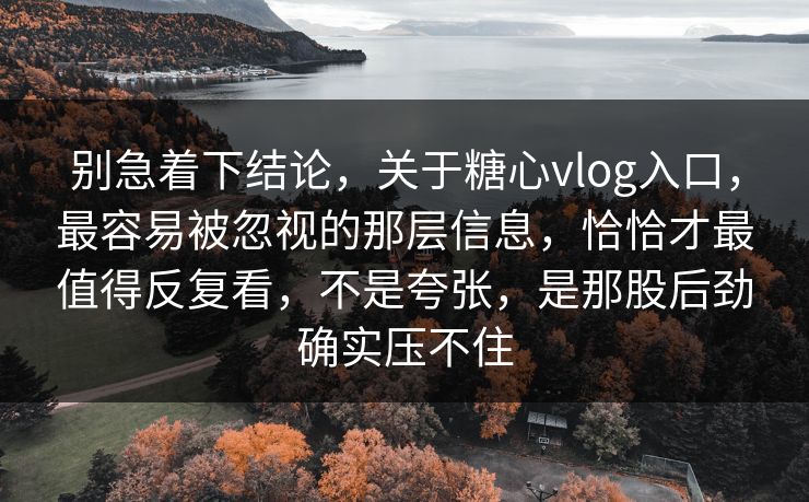 别急着下结论,关于糖心vlog入口,最容易被忽视的那层信息,恰恰才最值得反复看,不是夸张,是那股后劲确实压不住 别急着下结论,关于糖心vlog入口,最容易被忽视的那层信息,恰恰才最值得反复看,不是夸张,是那股后劲确实压不住