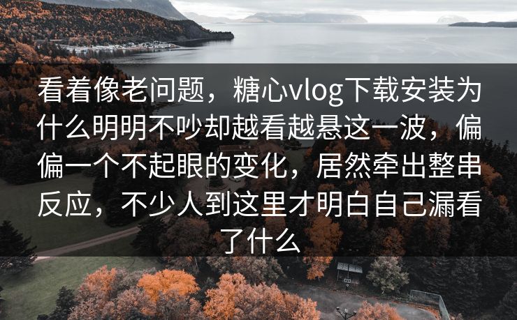 看着像老问题，糖心vlog下载安装为什么明明不吵却越看越悬这一波，偏偏一个不起眼的变化，居然牵出整串反应，不少人到这里才明白自己漏看了什么
