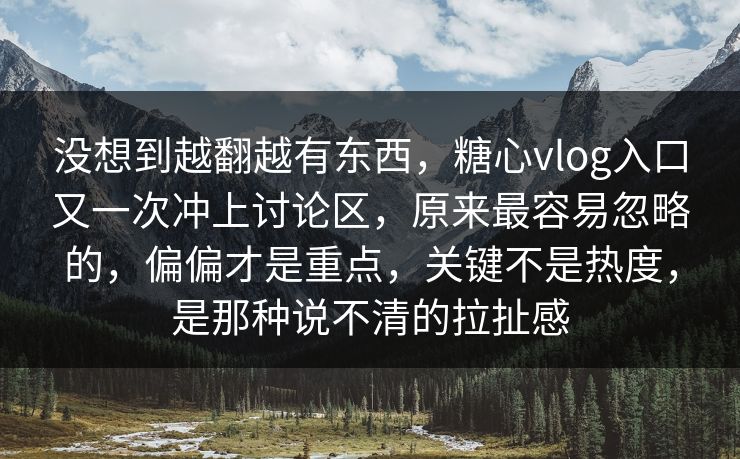 没想到越翻越有东西，糖心vlog入口又一次冲上讨论区，原来最容易忽略的，偏偏才是重点，关键不是热度，是那种说不清的拉扯感