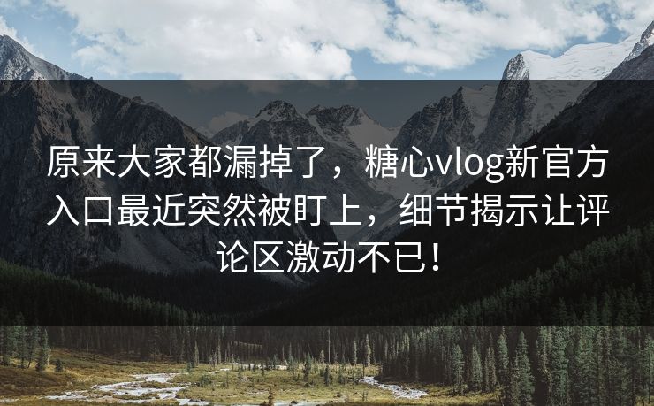 原来大家都漏掉了，糖心vlog新官方入口最近突然被盯上，细节揭示让评论区激动不已！