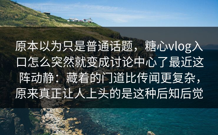原本以为只是普通话题，糖心vlog入口怎么突然就变成讨论中心了最近这阵动静：藏着的门道比传闻更复杂，原来真正让人上头的是这种后知后觉